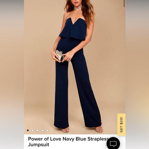 Lulus Power of Love Navy Blue Strapless Jumpsuit - Size Small - Picture 4 of 16
